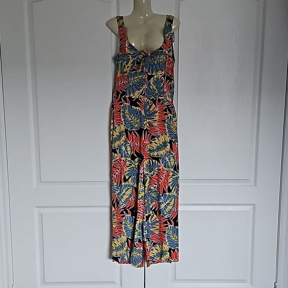 OXXO Women's Tropical Bell- Bottoms Jumpsuit Size Small Red/Blue - Picture 1 of 16